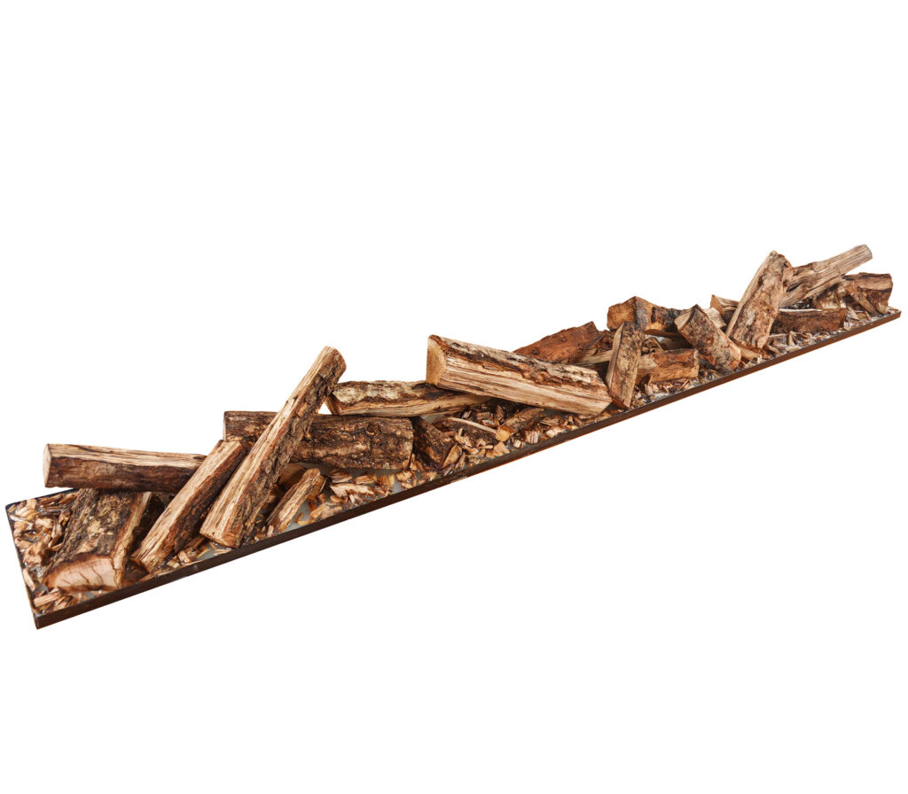 Heritage log set made from real hand-cut & charred wood logs, arranged for a scattered effect
