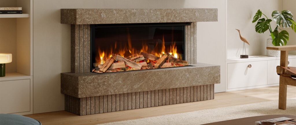 Stowford 1500 by Evonic Fires finished in Mocha Imperial marble