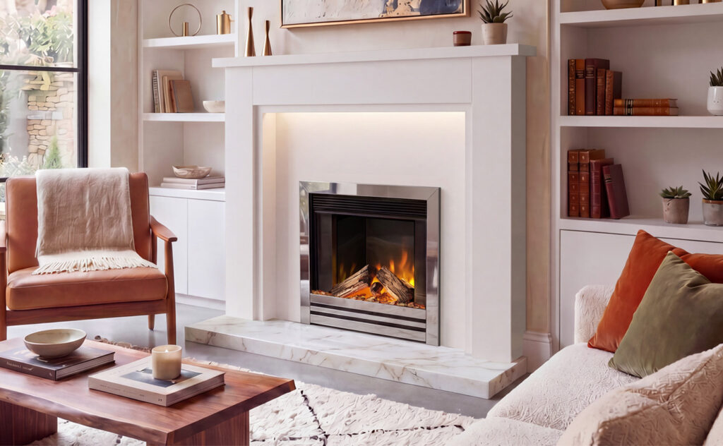 Chimenea eléctrica encastrable C1 Stanway de 22" con embellecedor cromado