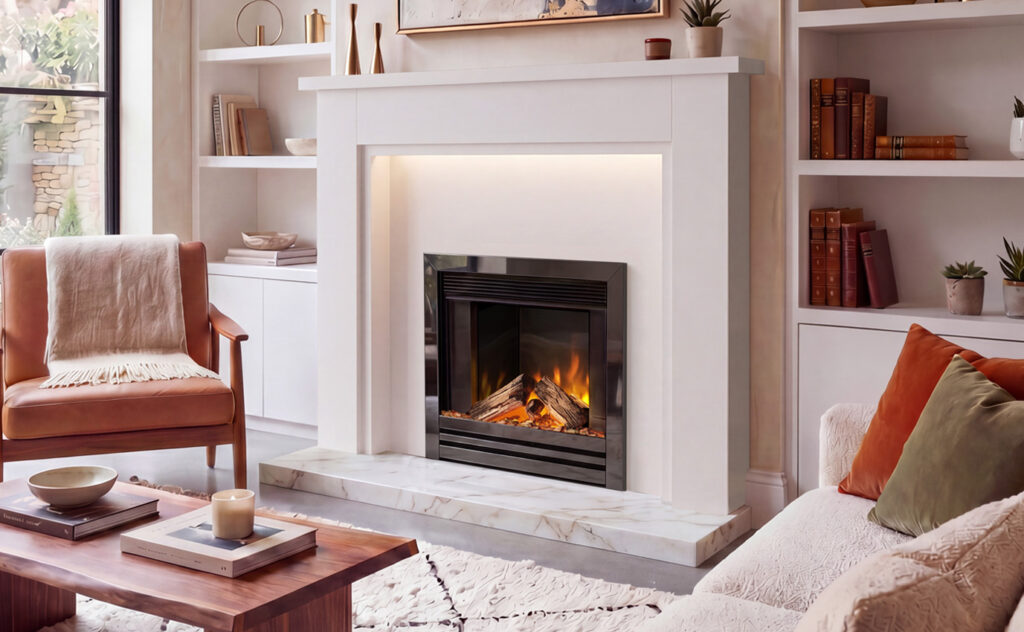 Chimenea eléctrica encastrable C1 Stanway de 22" con embellecedor de níquel