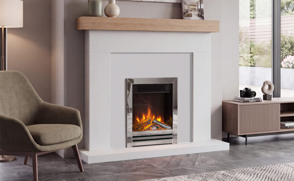 Chimenea eléctrica encastrable C2 Stanway de 16" con embellecedor cromado