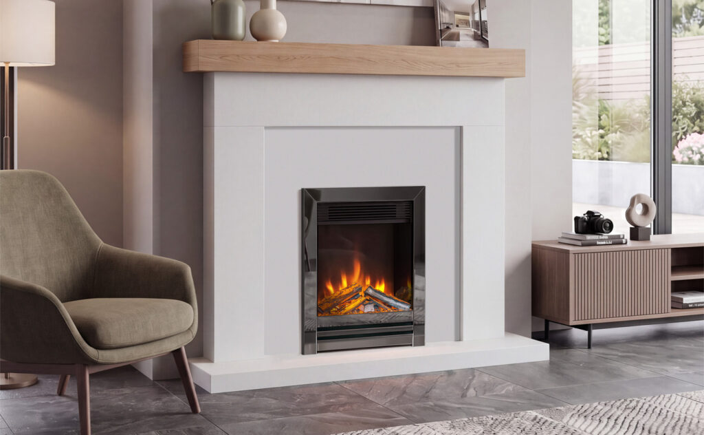 Chimenea eléctrica encastrable C2 Stanway de 16" con embellecedor de níquel