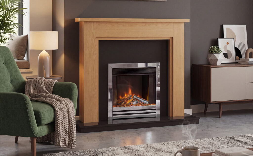 Chimenea eléctrica encastrable C2 Stanway de 16" con embellecedor cromado